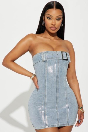 Blue Fashion Nova Dahlia Denim Mini Women Dress USA | 041572BLM