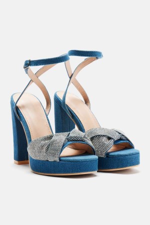 Blue Fashion Nova Elena Platform Embellished Women Heels USA | 936740DQR