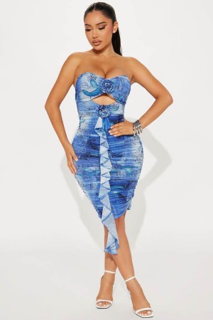 Blue Fashion Nova Maisie Mesh Midi Women Dress USA | 290316LZJ