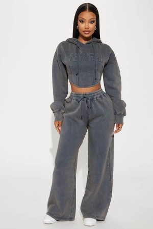 Blue Fashion Nova New York Hustle Washed Women Sweatpants USA | 392745QHV