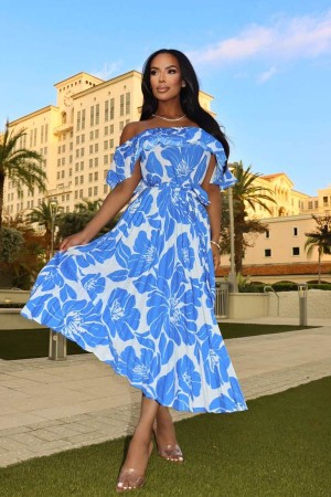 Blue Fashion Nova Summer In Santorini Midi Women Dress USA | 178623XVA