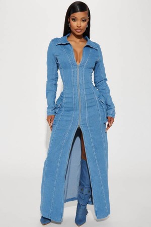 Blue Wash Fashion Nova Brandy Denim Maxi Women Dress USA | 951234TDP