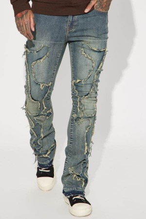 Blue Wash Fashion Nova Get Even Stacked Skinny Flared Men Jeans USA | 368915BQN