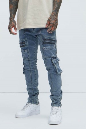 Blue Wash Fashion Nova Johnny Vintage Skinny Cargo Men Jeans USA | 380624MPA