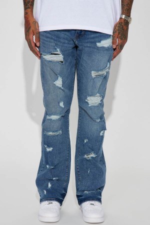 Blue Wash Fashion Nova Keep It Juicy Distressed Stacked Slim Flare Men Jeans USA | 801379BCG