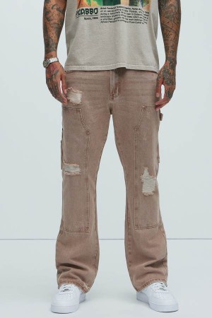 Brown Fashion Nova Aaron Carpenter Flare Men Jeans USA | 092167TZC
