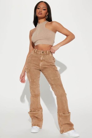 Brown Fashion Nova Camden Cargo Utility Women Jeans USA | 765324FMW