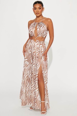 Brown Fashion Nova Cassie Cut Out Maxi Women Dress USA | 168345PAZ
