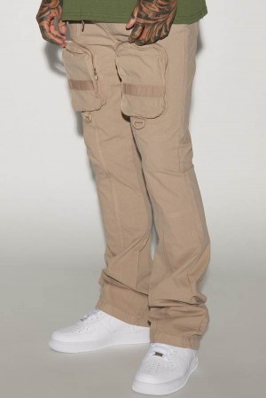 Brown Fashion Nova Do It Anyway Stacked Slim Flare Men Pants USA | 360598TEW