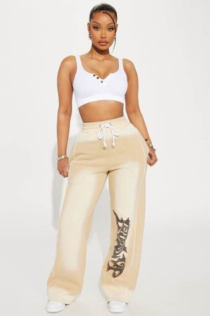 Brown Fashion Nova Level Up Washed Wide Leg Women Pants USA | 057813OFM