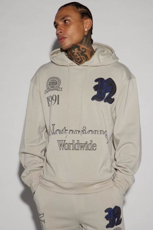 Brown Fashion Nova Notorious Worldwide Men Hoodie USA | 714562ZKV