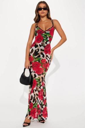 Brown Fashion Nova Roses Are Red Mesh Maxi Women Dress USA | 928457NOG