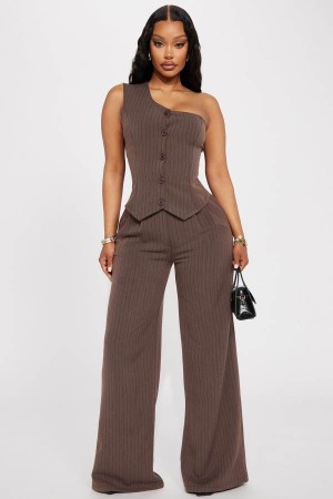 Brown Fashion Nova Sandy Pant Set Women Pants USA | 159278UWS