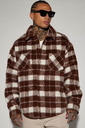 Brown Fashion Nova See What Happens Shacket Men Jacket USA | 507641PQI