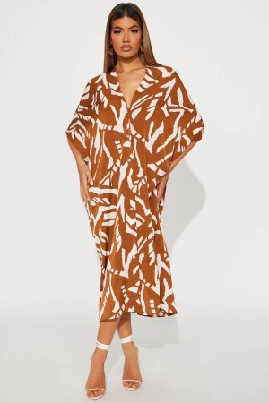 Brown Fashion Nova Skylar Shirt Maxi Women Dress USA | 796580RTE