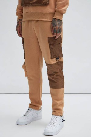 Brown Fashion Nova Stay Ready Cargo Men Sweatpants USA | 794026OKA