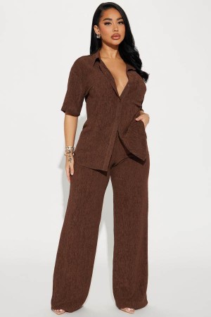 Brown Fashion Nova Vacay Vibes Pant Set Women Pants USA | 639028NGD