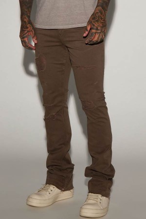 Brown Fashion Nova Who's Gonna Check Me Stacked Skinny Flared Men Pants USA | 427936VPF
