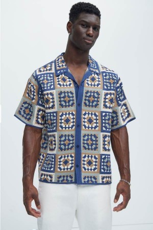 Brown / Multicolor Fashion Nova Nolan Textured Men Shirts USA | 831406RBQ