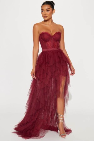 Burgundy Fashion Nova Anastasia Tulle Maxi Women Dress USA | 263790VSH