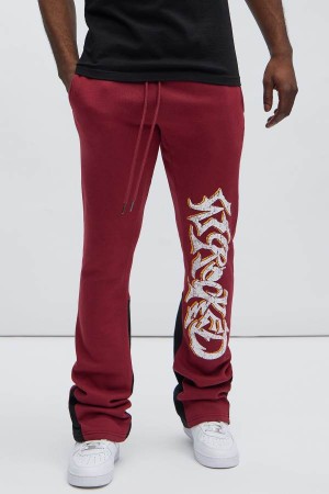 Burgundy Fashion Nova Reckless Lifestyle Flare Men Sweatpants USA | 601327EPV