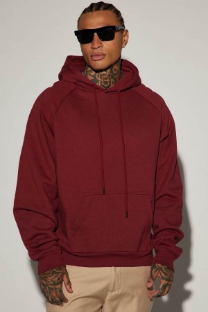 Burgundy Fashion Nova Tyson Raglan Men Hoodie USA | 281754GLU