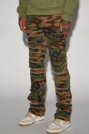 Camo Fashion Nova Cant See Me Fray Stacked Skinny Flare Men Pants USA | 846395YIK