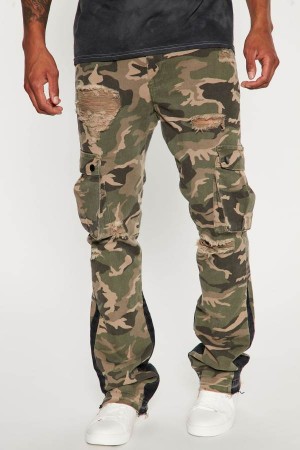 Camo Fashion Nova Contrast Skinny Stacked Flared Cargo Men Pants USA | 025318MBX