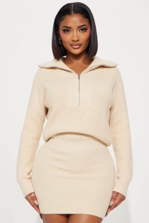 Cream Fashion Nova Ashley Sweater Mini Women Dress USA | 067542NHI