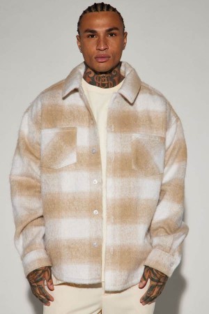Cream Fashion Nova Keystone Mohair Shacket Men Jacket USA | 491372LIZ
