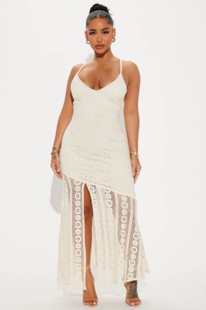 Cream Fashion Nova Lisa Lace Maxi Women Dress USA | 708341ERD