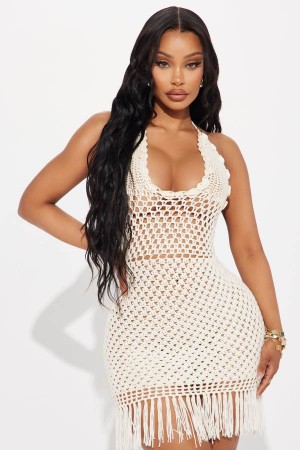 Cream Fashion Nova Shell of a Good Time Crochet Mini Women Dress USA | 304526MBO