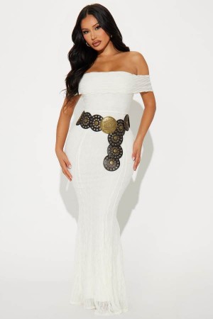 Cream Fashion Nova Sophie Belted Maxi Women Dress USA | 329015ASZ