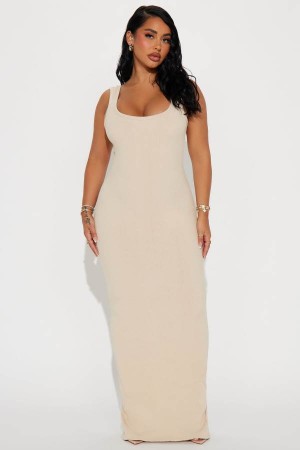 Cream Fashion Nova Stella Snatched Maxi Women Dress USA | 397248ZNR