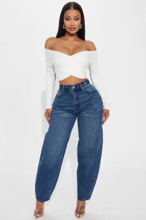 Dark Wash Fashion Nova For The Record Stretch Taper Leg Women Jeans USA | 835641KZA