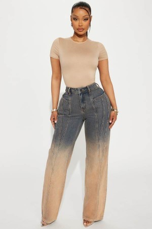 Dark Wash Fashion Nova Lasting Love Gradient Straight Leg Women Jeans USA | 045219TVR