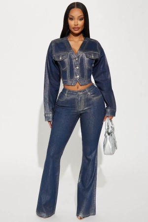 Dark Wash Fashion Nova Like A Diamond Sparkle Bootcut Women Jeans USA | 930516HZQ