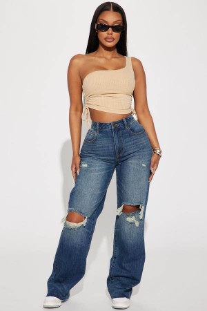 Dark Wash Fashion Nova Shock Value Non Stretch Straight Leg Women Jeans USA | 427138ZWI