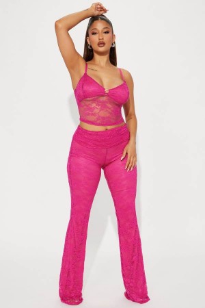 Fuchsia Fashion Nova Love You Lace Pant Set Women Pants USA | 514237XIG