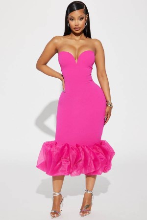Fuchsia Fashion Nova Monte Carlo Nights Midi Women Dress USA | 124763XFW