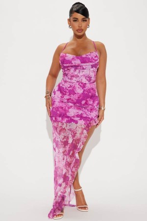 Fuchsia Fashion Nova Roses And Love Maxi Women Dress USA | 369718RZN