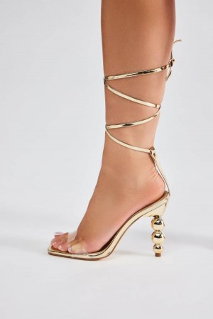Gold Fashion Nova All That Spice Wrap Up Heeled Women Sandals USA | 276310ROG