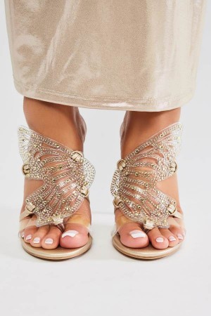 Gold Fashion Nova Flutter Feeling Women Heels USA | 810736KJE