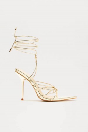 Gold Fashion Nova Jennah Cross Wrap Up Women Heels USA | 039167YMT