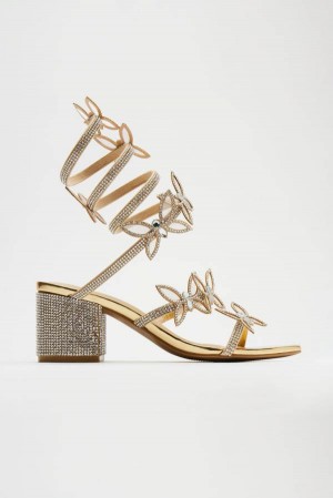 Gold Fashion Nova Julia Rhinestone Wrap Up Women Heels USA | 631987YTF