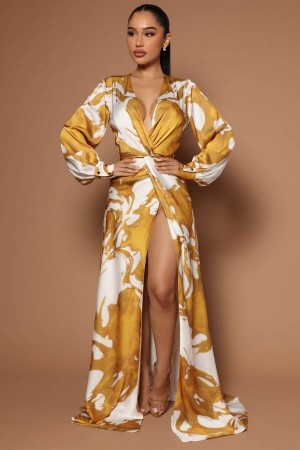 Gold Fashion Nova Marni Maxi Women Dress USA | 908451EIL