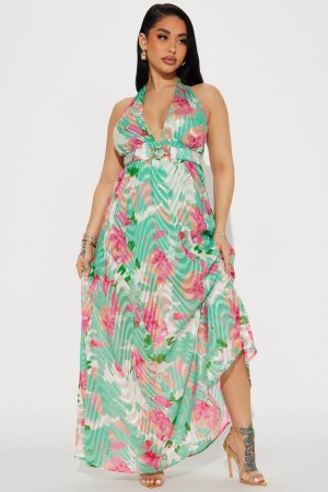 Green Fashion Nova Clara Chiffon Maxi Women Dress USA | 392486LKE