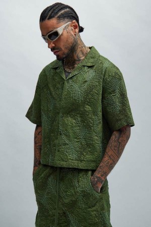 Green Fashion Nova Come Thru Embroidery Men Shirts USA | 290376FPO