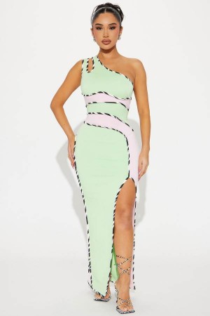 Green Fashion Nova Diane Color Blocked Maxi Women Dress USA | 760395BYX