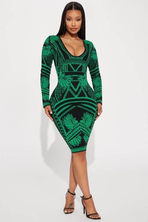 Green Fashion Nova Shanna Sweater Midi Women Dress USA | 875603SGN